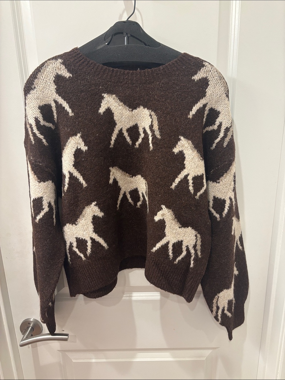 NWT Luna Ivy Brown Horse-Pattern Crewneck Sweater - S/M